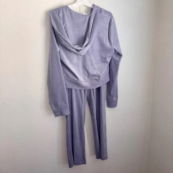Juicy Couture Lavender Velour Tracksuit Set Rhinestone Logo Hoodie Pants XL NEW